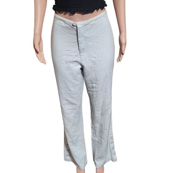 women's high-waist light blue elastic waist with buttons on hem pants M - Picture 2 of 7